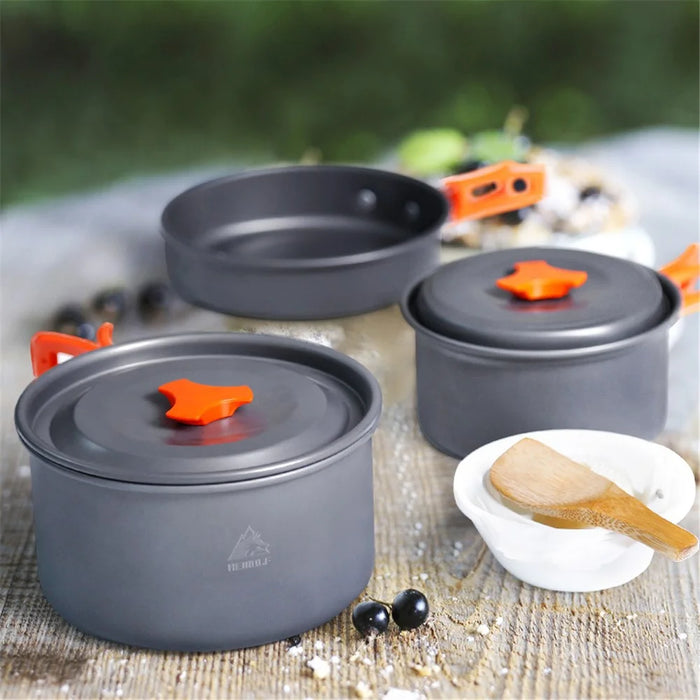 HEWOLF HW-K1344 Portable Non-slip Handle Pan Temperature Resistant Camping Cookware Set for 2-3 People - 1