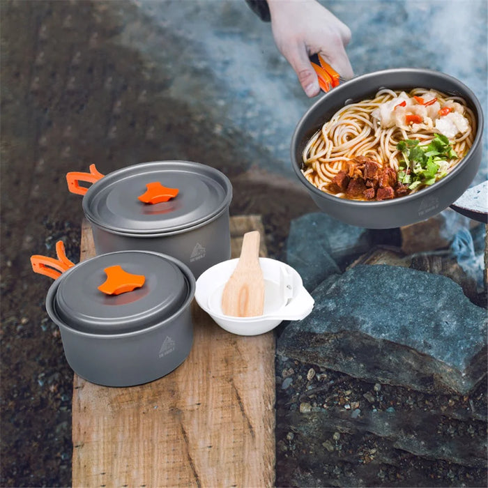 HEWOLF HW-K1344 Portable Non-slip Handle Pan Temperature Resistant Camping Cookware Set for 2-3 People - 2