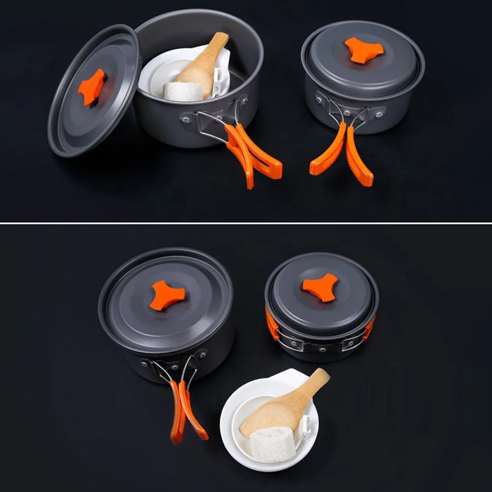HEWOLF HW-K1344 Portable Non-slip Handle Pan Temperature Resistant Camping Cookware Set for 2-3 People - 3