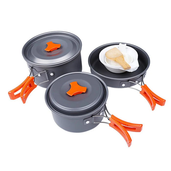 HEWOLF HW-K1344 Portable Non-slip Handle Pan Temperature Resistant Camping Cookware Set for 2-3 People - 6