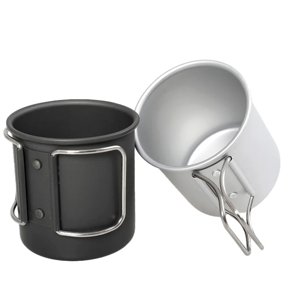 HK280 Portable Folding Mug Premium Aluminum Alloy Outdoor Camping Travel Cup with Handle Grip (BPA-free, No FDA Certificate) - Black - 2