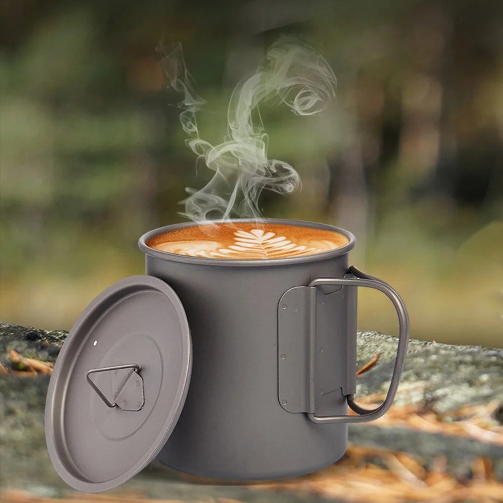 WIDESEA WSTT-450ML Portable Camping Mug 450ml Folding Titanium Coffee Tea Cup with Handle for Backpacking Hiking (No FDA Certification, BPA-free) - 3