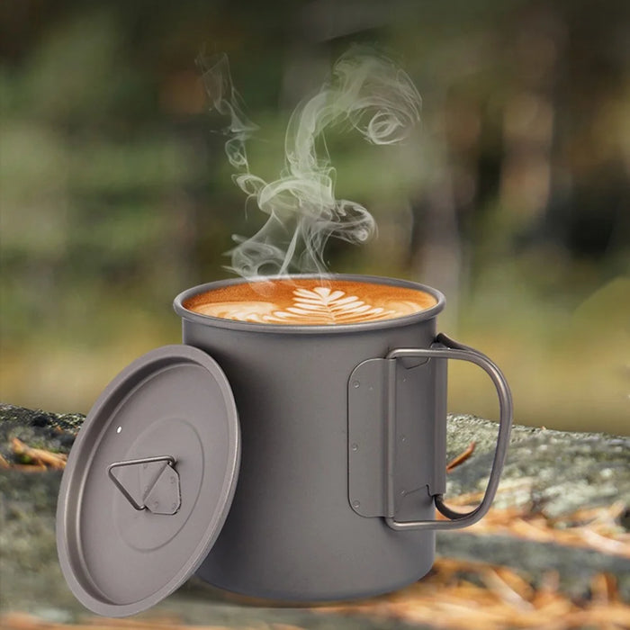 WIDESEA WSTT-450ML Portable Camping Mug 450ml Folding Titanium Coffee Tea Cup with Handle for Backpacking Hiking (No FDA Certification, BPA-free) - 3