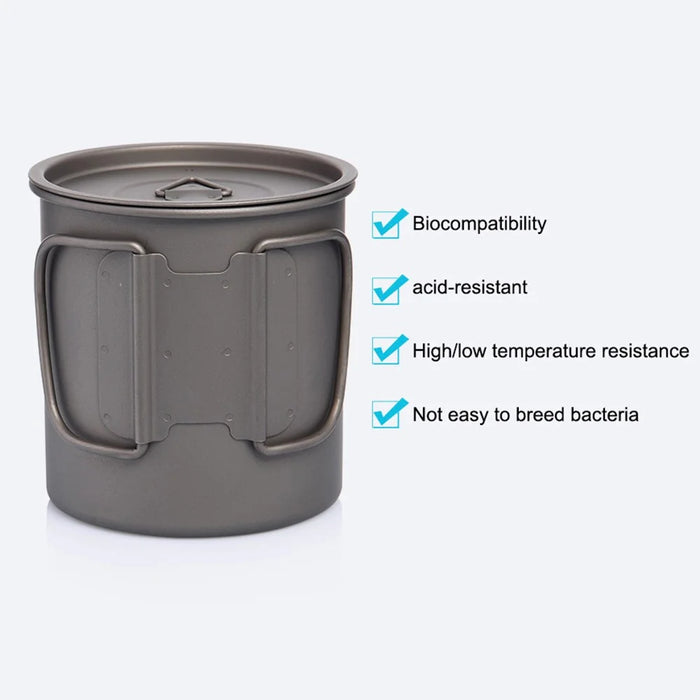 WIDESEA WSTT-450ML Portable Camping Mug 450ml Folding Titanium Coffee Tea Cup with Handle for Backpacking Hiking (No FDA Certification, BPA-free) - 4