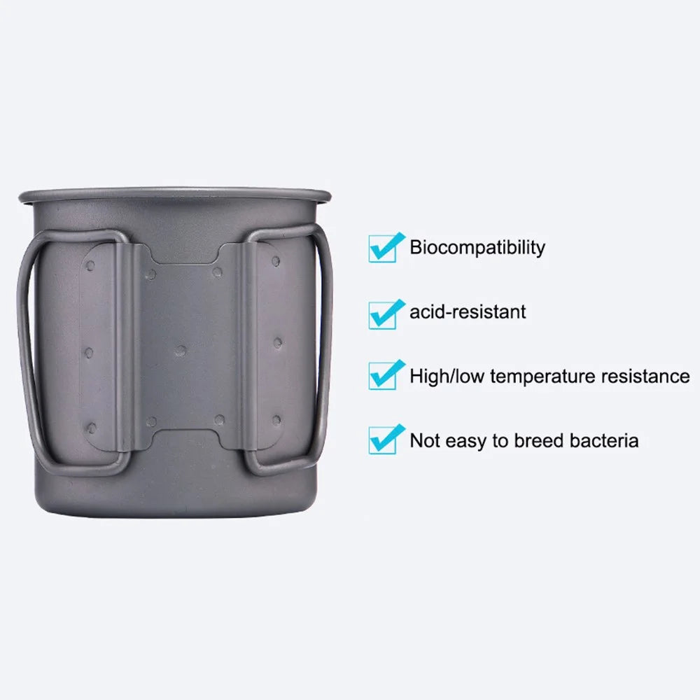 WIDESEA WSTT-375ML Ultralight Titanium Alloy Cup 375ml Water Mug with Foldable Handle (No FDA Certification, BPA-free) for Outdoor Camping Picnic - 4