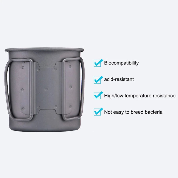WIDESEA WSTT-375ML Ultralight Titanium Alloy Cup 375ml Water Mug with Foldable Handle (No FDA Certification, BPA-free) for Outdoor Camping Picnic - 4