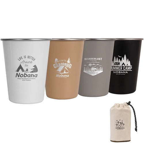 NOBANA 4PCS Camping Cup Tumblers BPA-free No FDA Certified 304 Stainless Steel Drinking Cup with Storage Bag - Wilderness Style - 1