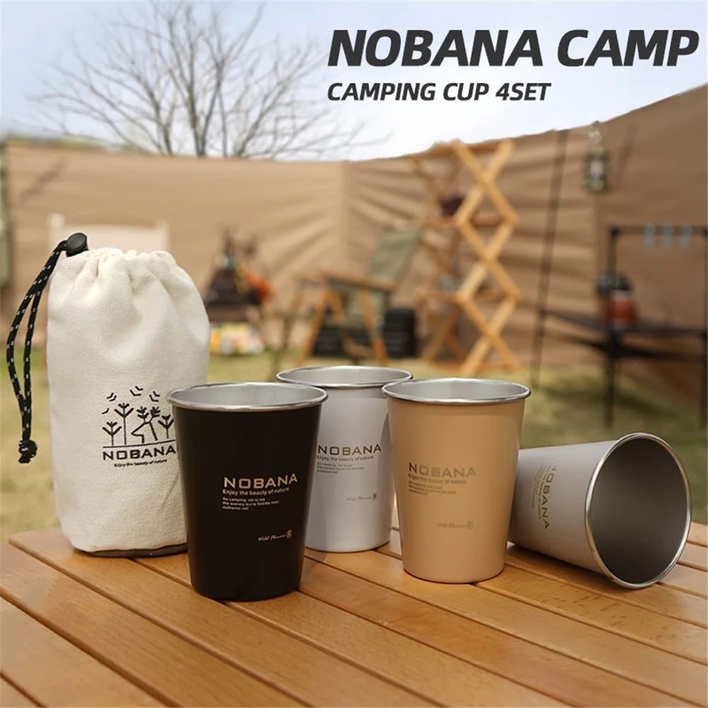 NOBANA 4PCS Camping Cup Tumblers BPA-free No FDA Certified 304 Stainless Steel Drinking Cup with Storage Bag - Wilderness Style - 6