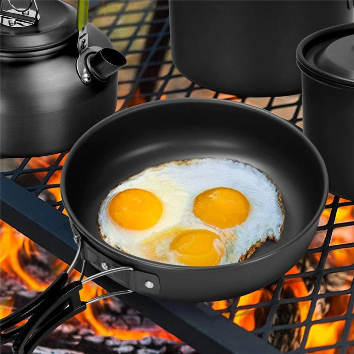HALIN DS-308 Portable Frying Pan Tea Pot Hard Alumina Camping Cookware Set for 2-3 People (No FDA, BPA-Free) - Green - 3