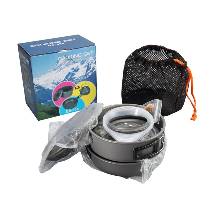 HALIN DS-308 Portable Frying Pan Tea Pot Hard Alumina Camping Cookware Set for 2-3 People (No FDA, BPA-Free) - Green - 6