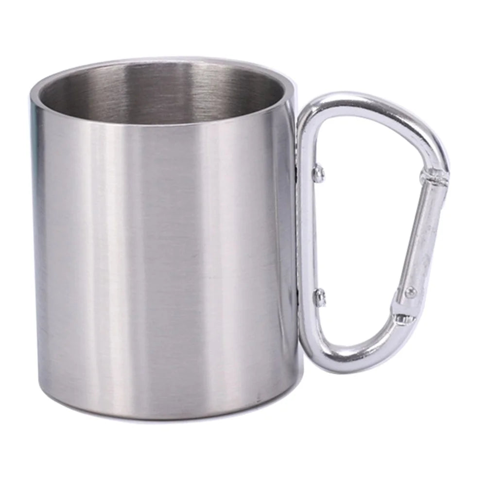 220ML Stainless Steel Camping Mug Portable Outdoor Hiking Coffee Cup Drinks Cup with Carabiner (No FDA Certification) - Silver - 1