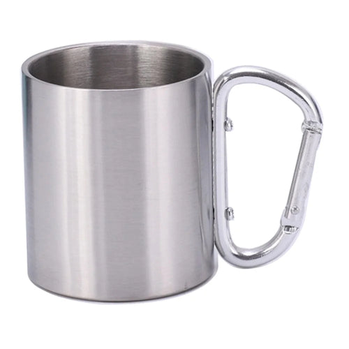220ML Stainless Steel Camping Mug Portable Outdoor Hiking Coffee Cup Drinks Cup with Carabiner (No FDA Certification) - Silver - 1