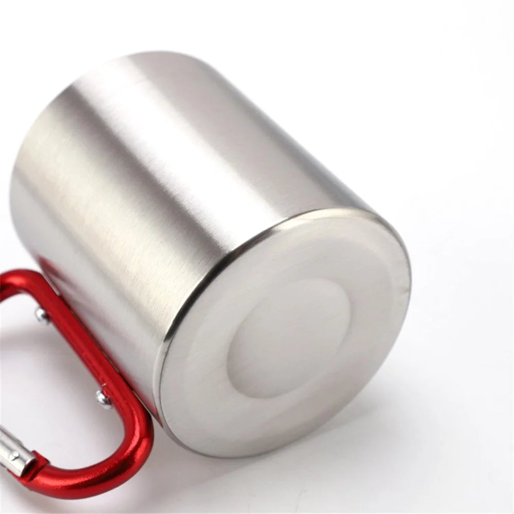 220ML Stainless Steel Camping Mug Portable Outdoor Hiking Coffee Cup Drinks Cup with Carabiner (No FDA Certification) - Silver - 3
