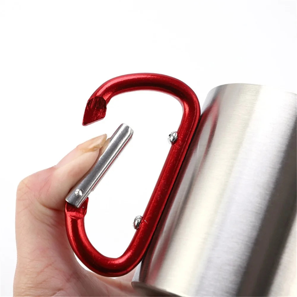220ML Stainless Steel Camping Mug Portable Outdoor Hiking Coffee Cup Drinks Cup with Carabiner (No FDA Certification) - Silver - 4