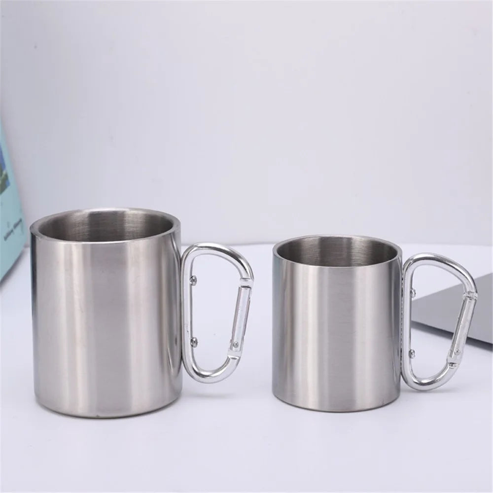 220ML Stainless Steel Camping Mug Portable Outdoor Hiking Coffee Cup Drinks Cup with Carabiner (No FDA Certification) - Silver - 7