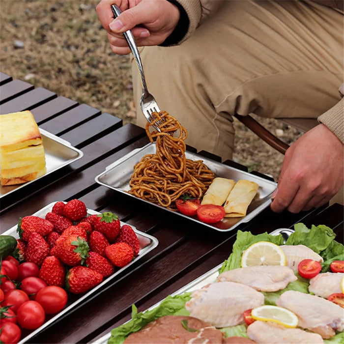 HALIN 3Pcs / Set Stainless Steel Food Tray Rectangle Fruit Pan Kitchen Baking Serving Plate (No FDA Certificate) - 2