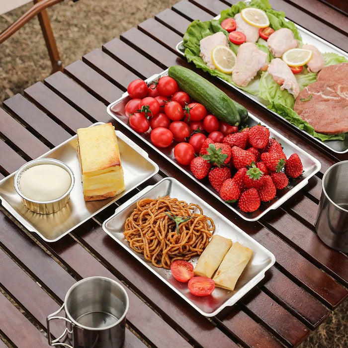 HALIN 3Pcs / Set Stainless Steel Food Tray Rectangle Fruit Pan Kitchen Baking Serving Plate (No FDA Certificate) - 3