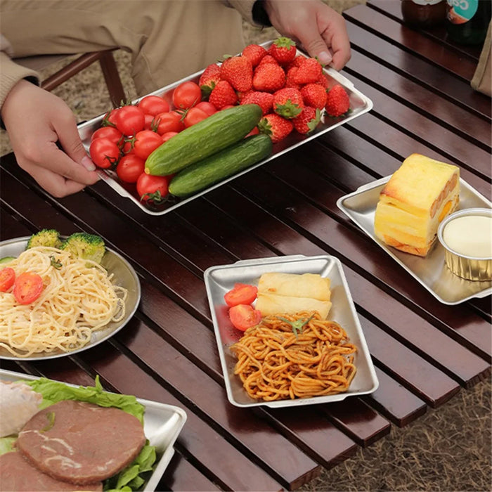 HALIN 3Pcs / Set Stainless Steel Food Tray Rectangle Fruit Pan Kitchen Baking Serving Plate (No FDA Certificate) - 4