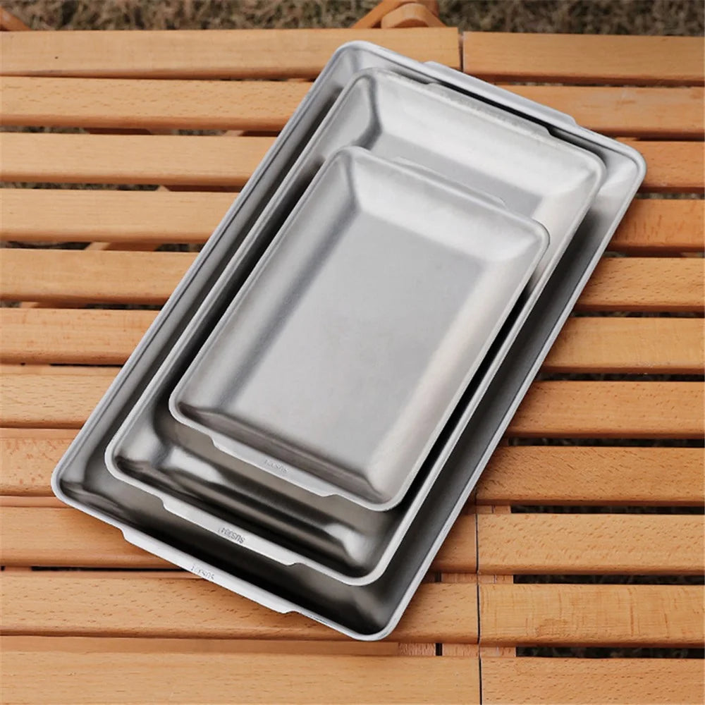 HALIN 3Pcs / Set Stainless Steel Food Tray Rectangle Fruit Pan Kitchen Baking Serving Plate (No FDA Certificate) - 7