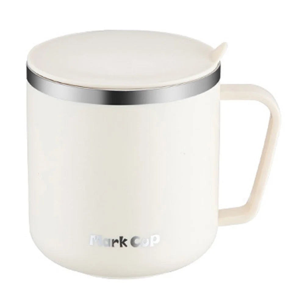 HALIN 350ML PP+304 Stainless Steel Water Cup Tea Milk Coffee Mug with Lid (No FDA Certificate, BPA-Free) - Apricot - 1