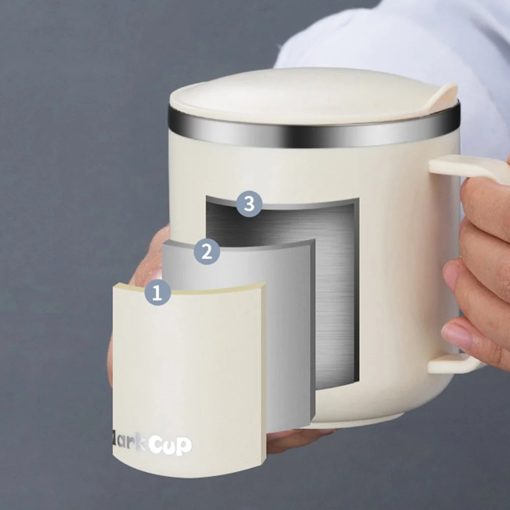 HALIN 350ML PP+304 Stainless Steel Water Cup Tea Milk Coffee Mug with Lid (No FDA Certificate, BPA-Free) - Apricot - 2