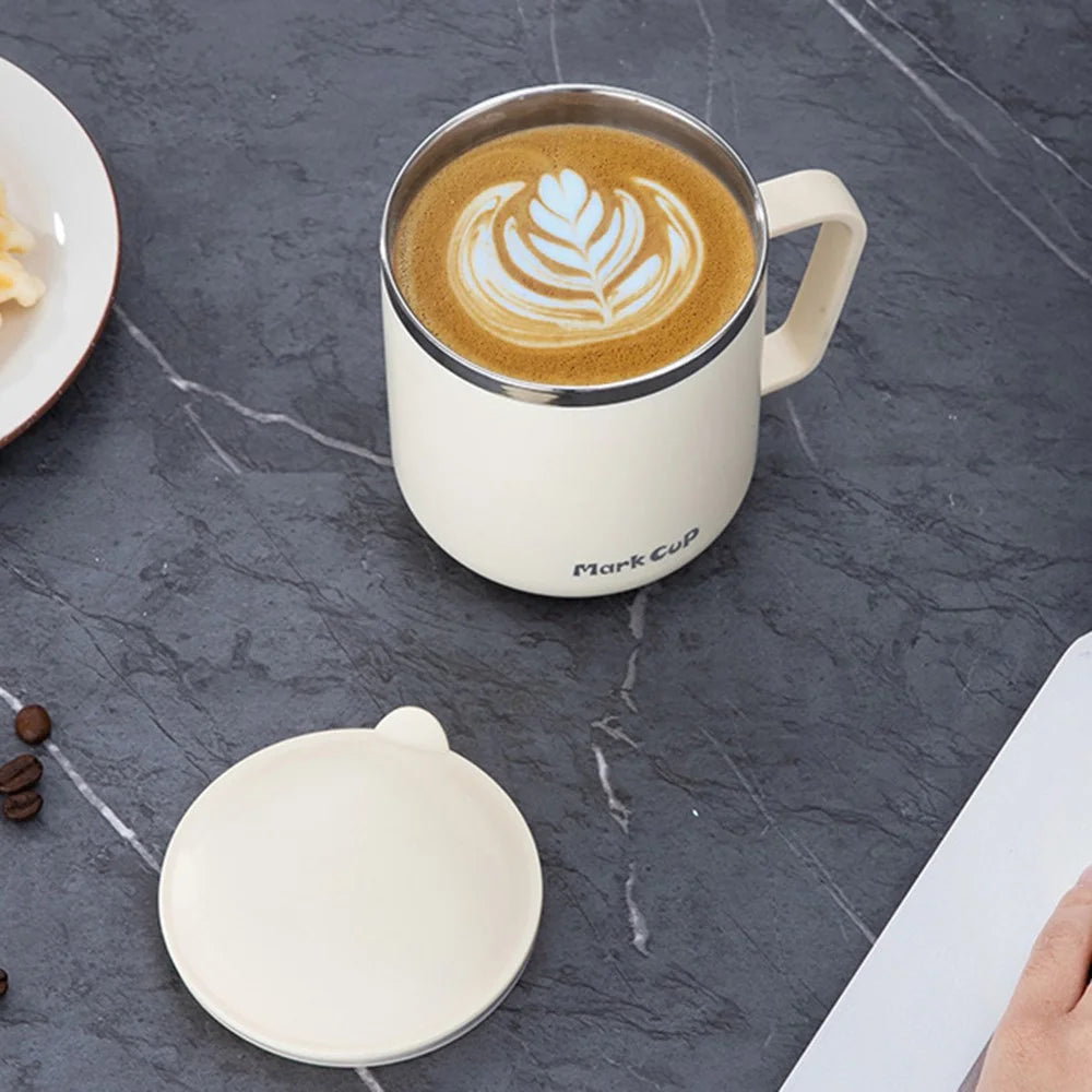 HALIN 350ML PP+304 Stainless Steel Water Cup Tea Milk Coffee Mug with Lid (No FDA Certificate, BPA-Free) - Apricot - 4