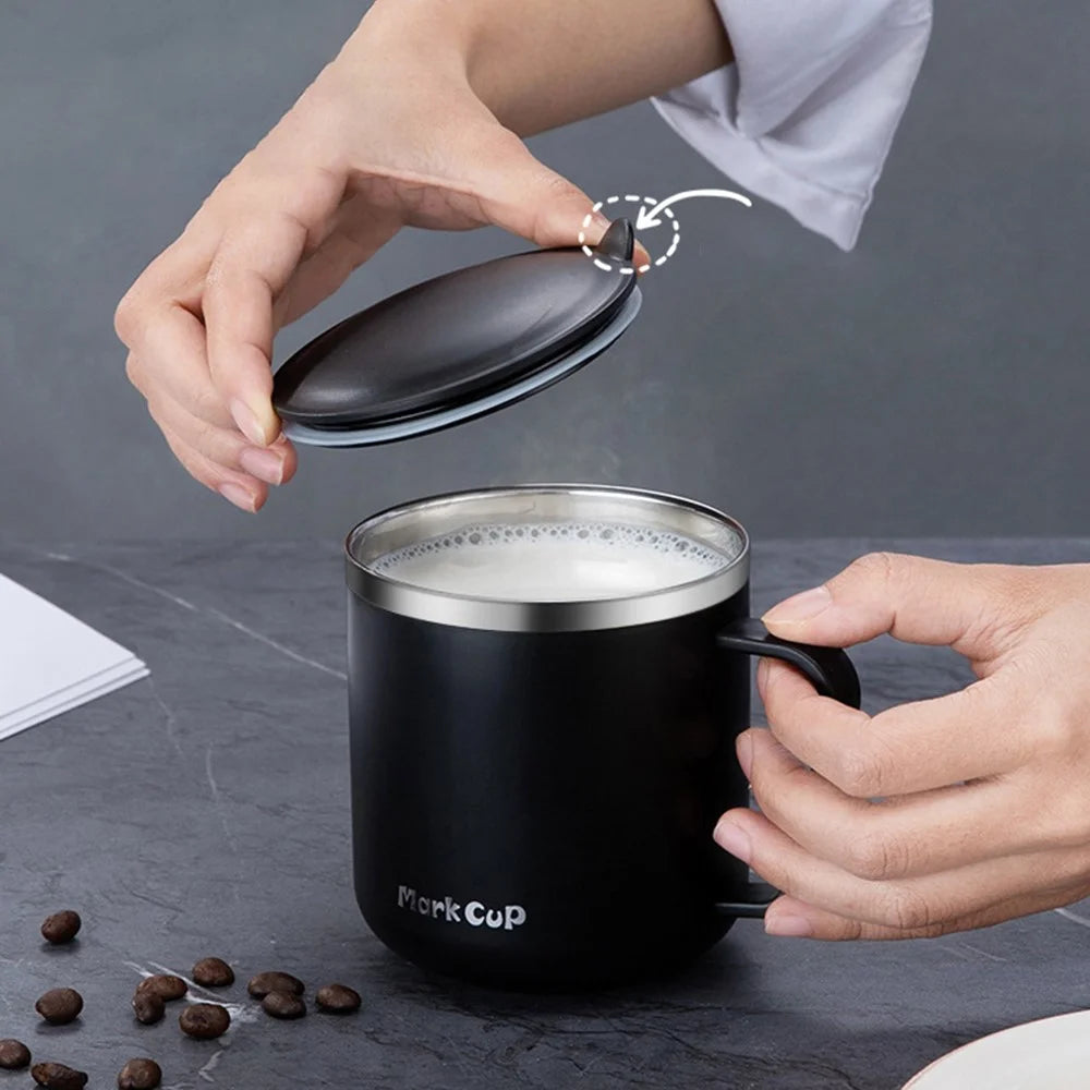 HALIN 350ML PP+304 Stainless Steel Water Cup Tea Milk Coffee Mug with Lid (No FDA Certificate, BPA-Free) - Apricot - 5