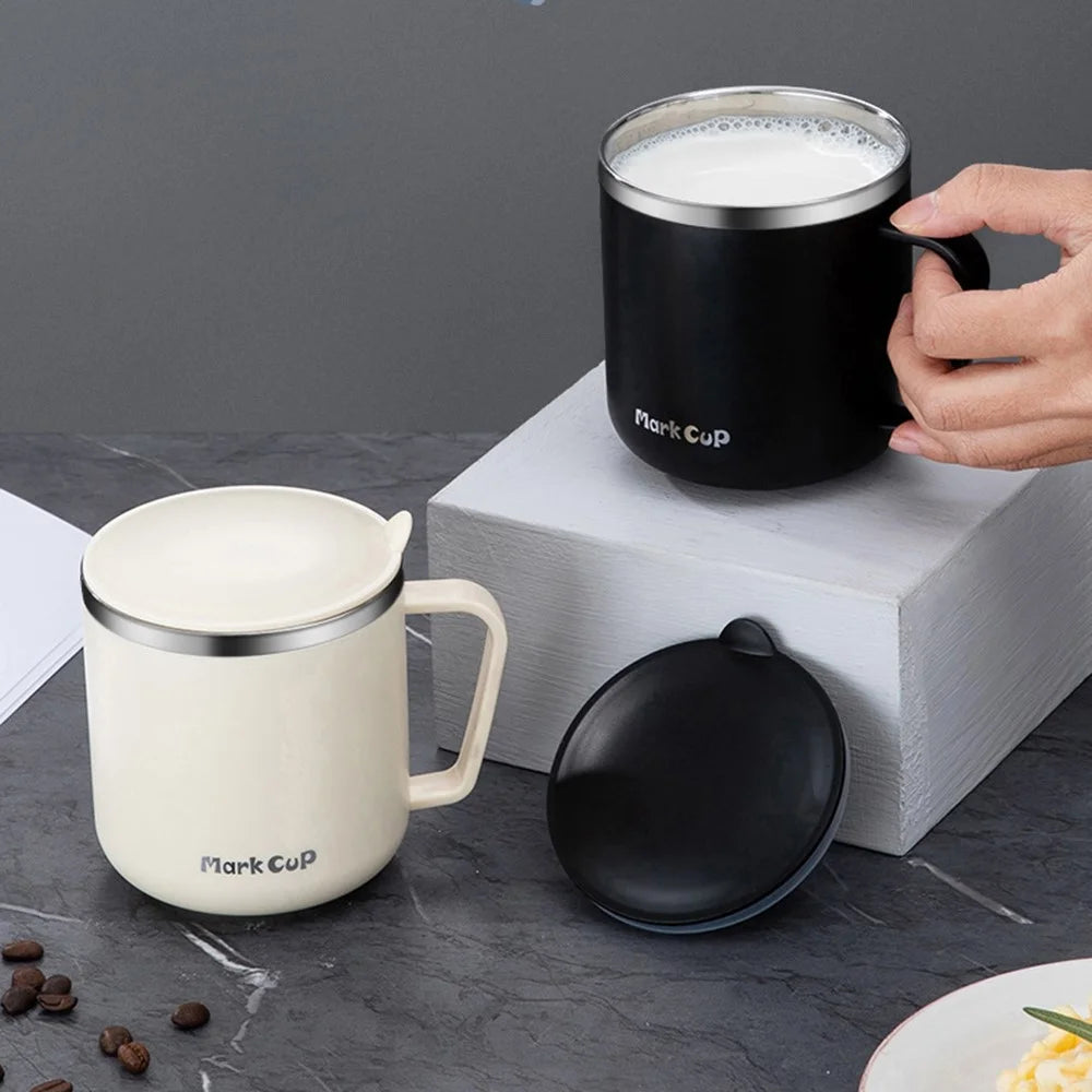 HALIN 350ML PP+304 Stainless Steel Water Cup Tea Milk Coffee Mug with Lid (No FDA Certificate, BPA-Free) - Apricot - 6