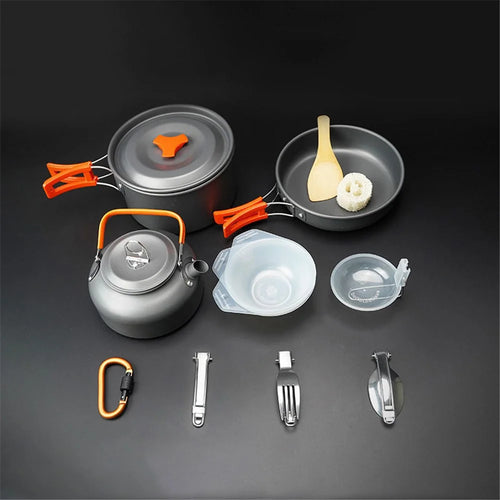 AOTU AT6384-2 Portable Handle Pan Outdoor Camping Picnic Pot Cookware Set for 2-3 People (No FDA, BPA-Free) - Orange - 1