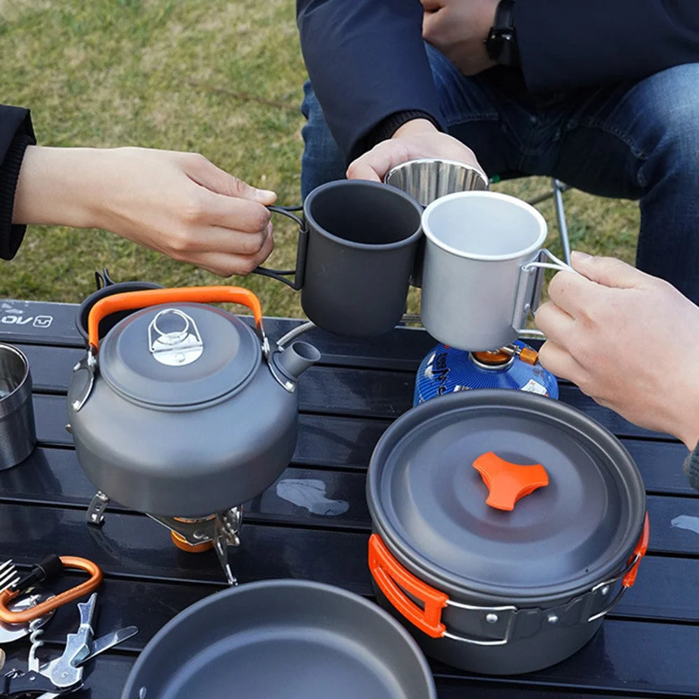 AOTU AT6384-2 Portable Handle Pan Outdoor Camping Picnic Pot Cookware Set for 2-3 People (No FDA, BPA-Free) - Orange - 4