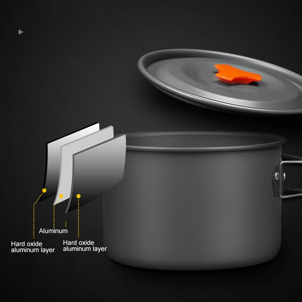 AOTU AT6384-2 Portable Handle Pan Outdoor Camping Picnic Pot Cookware Set for 2-3 People (No FDA, BPA-Free) - Orange - 6