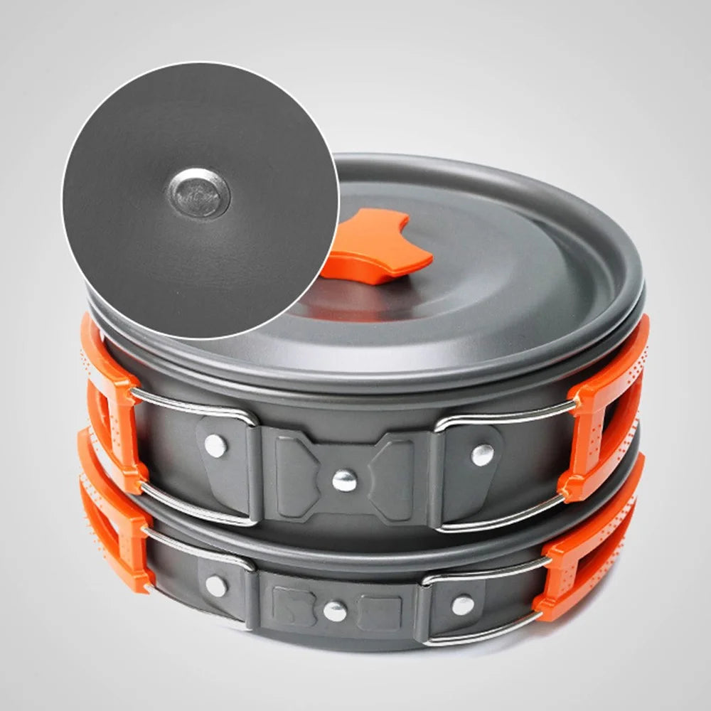 AOTU AT6384-2 Portable Handle Pan Outdoor Camping Picnic Pot Cookware Set for 2-3 People (No FDA, BPA-Free) - Orange - 7