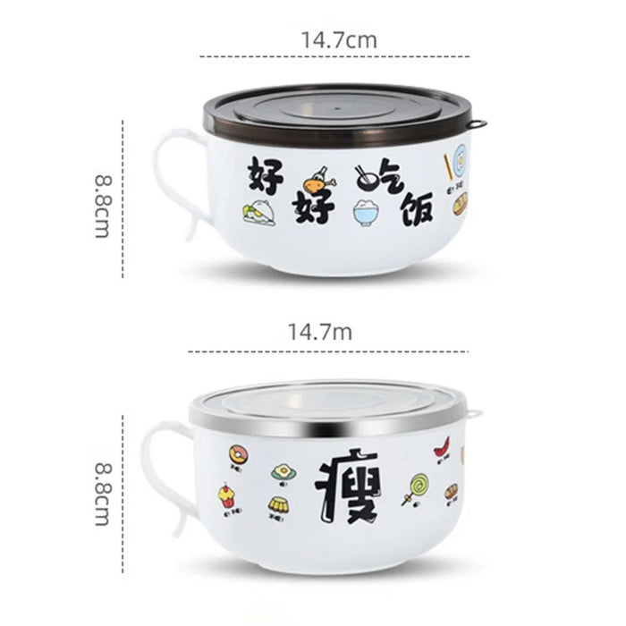 AOTU 900ML Thermal PP+Stainless Steel Bowl with Lid and Handle for Instant Noodle, Soup (BPA-Free, No FDA Certified) - Black - 7