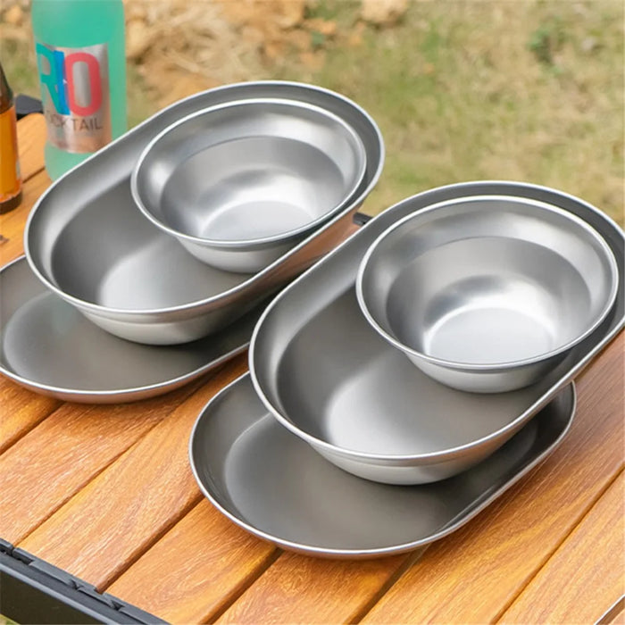 CLS 6Pcs Outdoor Camping Bowl Plate 304 Stainless Steel Dinnerware Set (BPA Free, No FDA) - 5