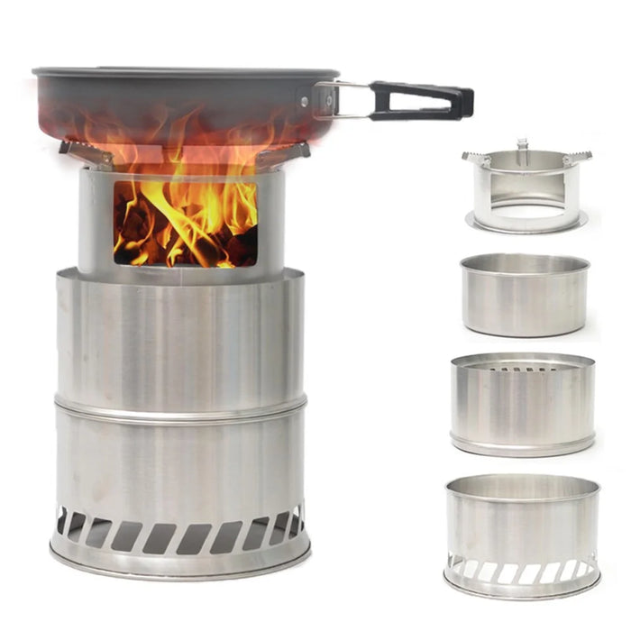 Camping Stove Portable Wood Stove Stainless Steel Backpacking Stove for Outdoor Camp Survival Hiking Picnic with Storage Bag - 3