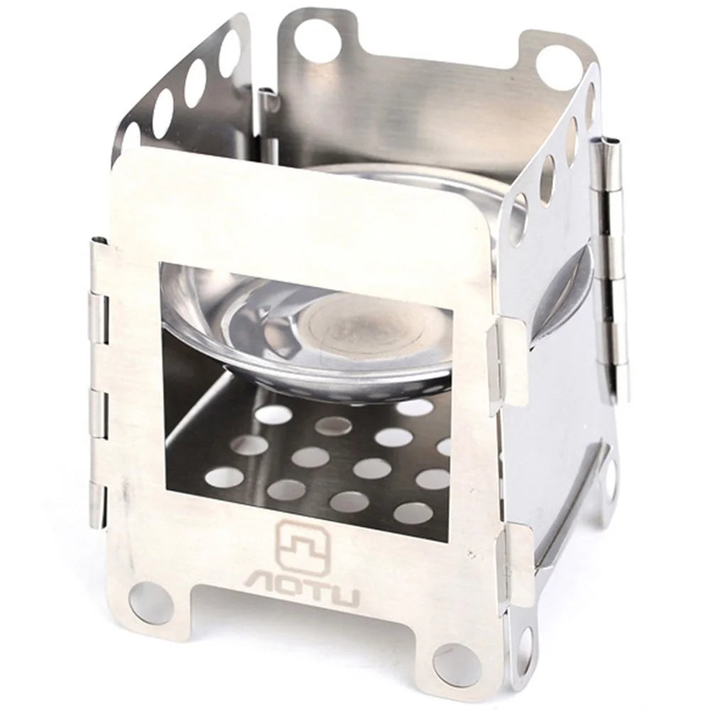 AOTU Stainless Steel Outdoor Wood Burning Stove Folding Burner Charcoal Alcohol Stove - 1