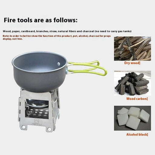 AOTU Stainless Steel Outdoor Wood Burning Stove Folding Burner Charcoal Alcohol Stove - 2