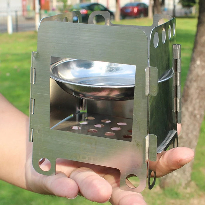 AOTU Stainless Steel Outdoor Wood Burning Stove Folding Burner Charcoal Alcohol Stove - 5