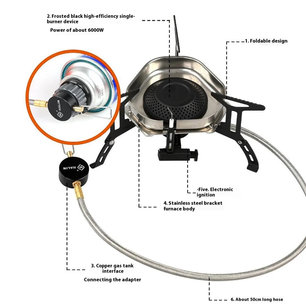 HALIN DS553 Outdoor Camping Windproof Blackened Stove Gas Burner with Gas Tank Adapter - 2