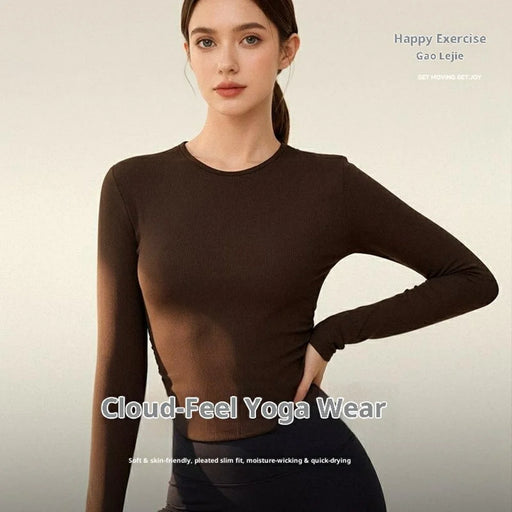 GOLOVEJOY YJ07 For Women Long Sleeve Yoga Top Pleated Design Quick Dry Sports Bottom Shirt - Black S - 2