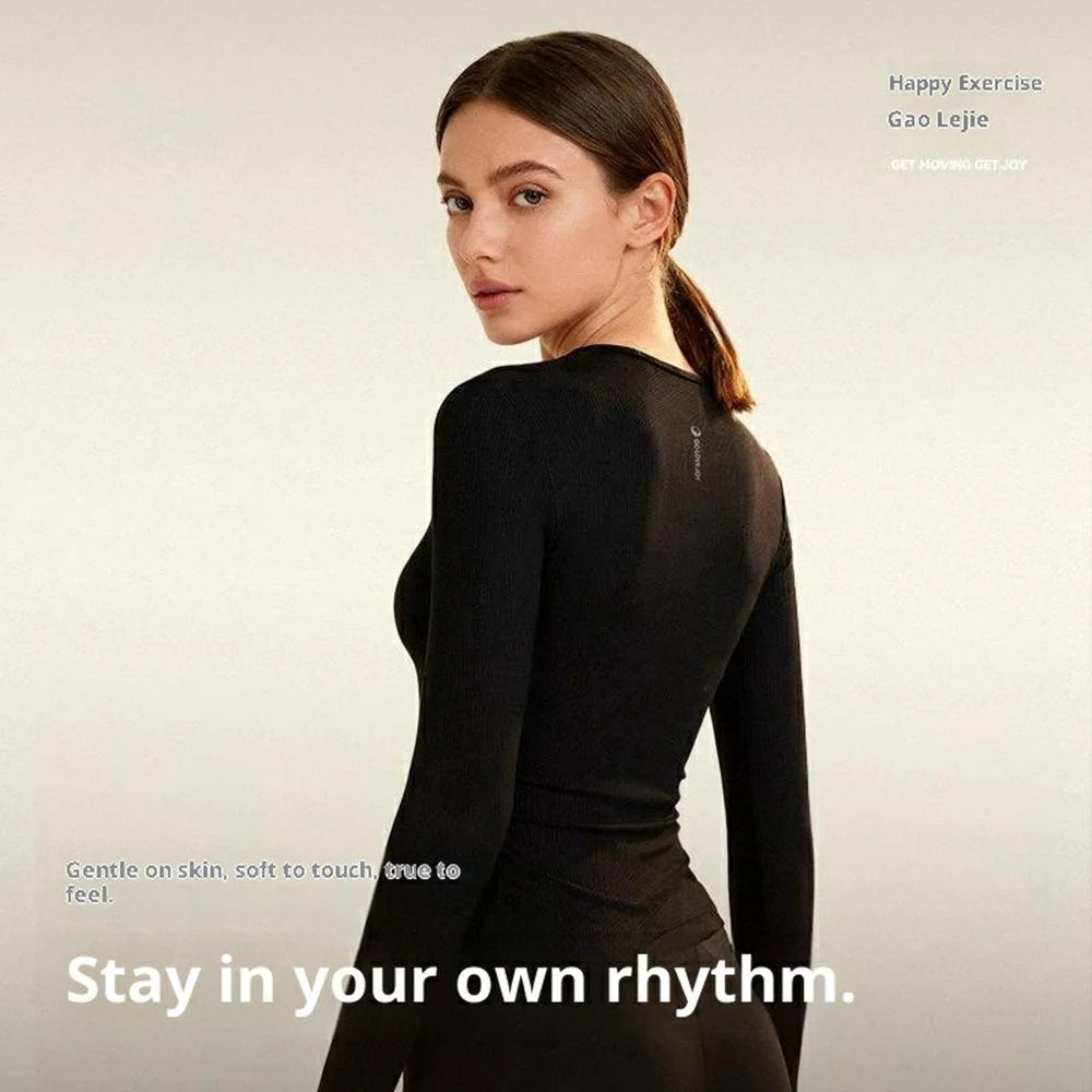 GOLOVEJOY YJ07 For Women Long Sleeve Yoga Top Pleated Design Quick Dry Sports Bottom Shirt - Black S - 4