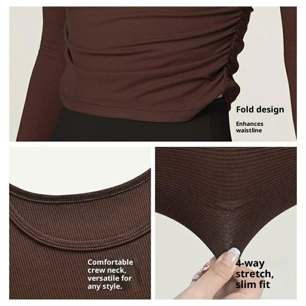 GOLOVEJOY YJ07 For Women Long Sleeve Yoga Top Pleated Design Quick Dry Sports Bottom Shirt - Black S - 5