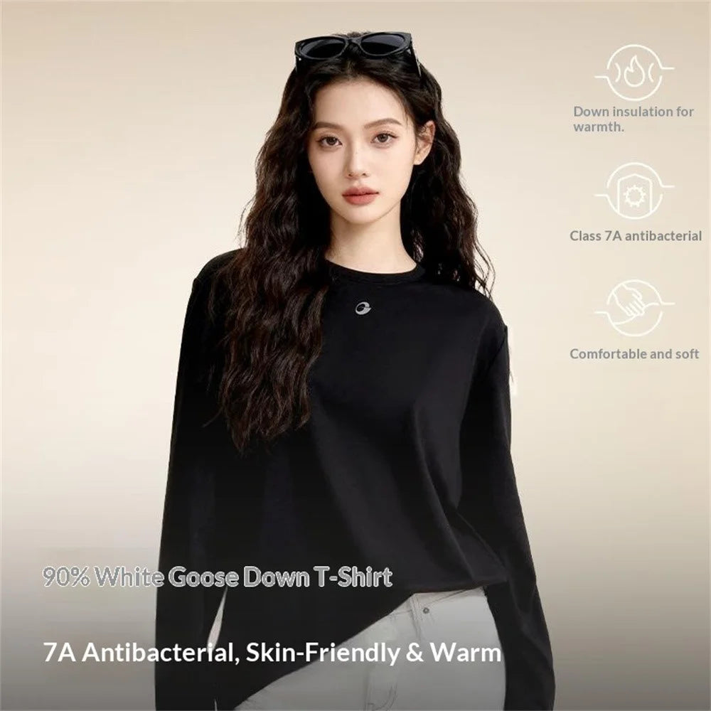 GOLOVEJOY TX04 Down Undershirt for Men / Women Autumn Winter Classic Round Neck Long Sleeve Shirts Reinforced Cuffs - Black / S - 4