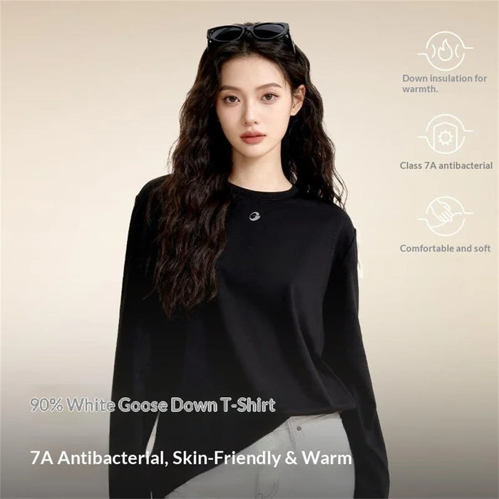 GOLOVEJOY TX04 Down Undershirt for Men / Women Autumn Winter Classic Round Neck Long Sleeve Shirts Reinforced Cuffs - Black / S - 4