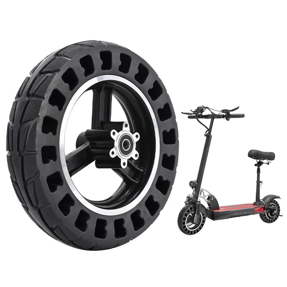 Anti-slip Solid Front Tire for Kugoo M4 Electric Scooter 10x2.125 Inch Shock Absorbed Rubber E-scooter Black Front Wheel Hub Replacement - 1