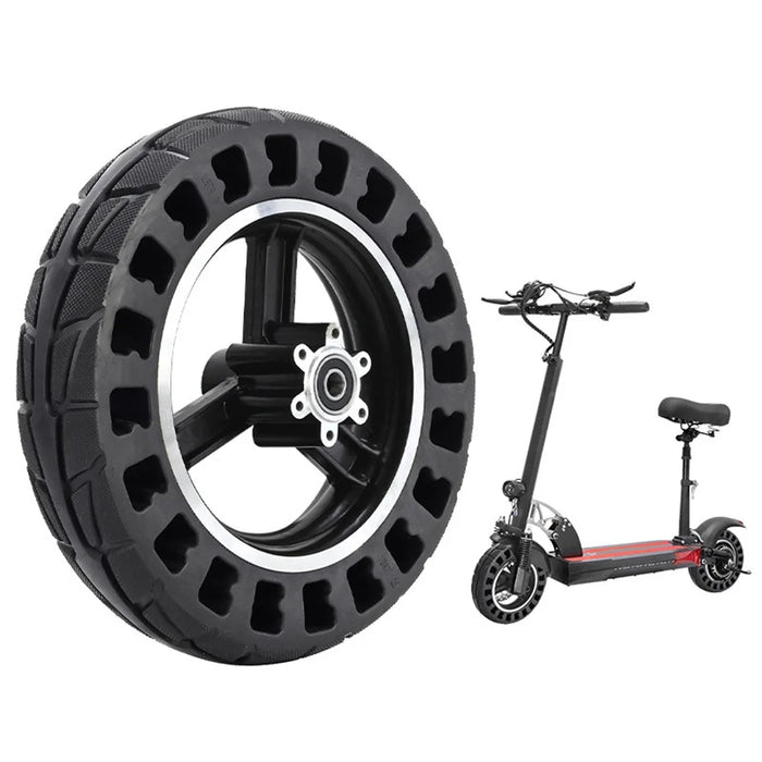 Anti-slip Solid Front Tire for Kugoo M4 Electric Scooter 10x2.125 Inch Shock Absorbed Rubber E-scooter Black Front Wheel Hub Replacement - 1