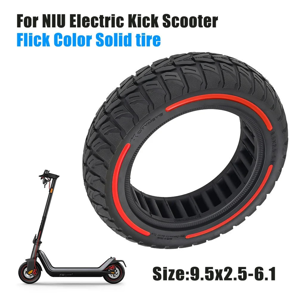 For Niu Electric Kick Scooter 9.5*2.5-6.1 Rubber Tire Honeycomb Shock Absorption Inflation Free Tyre - Red - 3