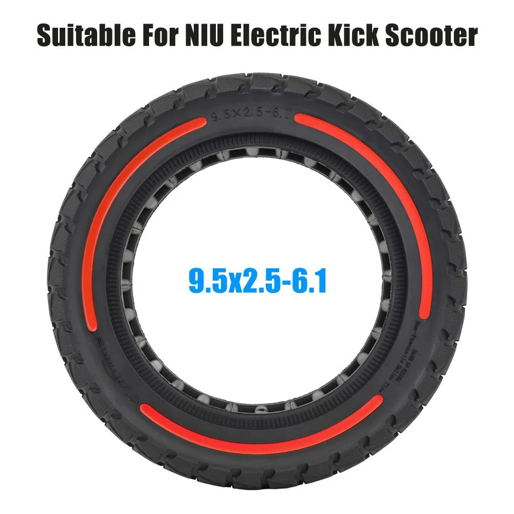 For Niu Electric Kick Scooter 9.5*2.5-6.1 Rubber Tire Honeycomb Shock Absorption Inflation Free Tyre - Red - 5
