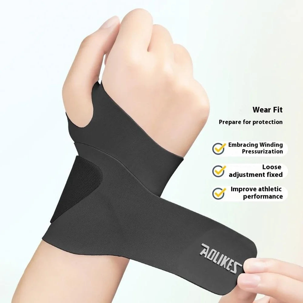 AOLIKES 7935 1Pc Wrist Guard Sprained Wrist Fixing Strap Sports Fitness Thin Summer Wrist Band - Black M - 2