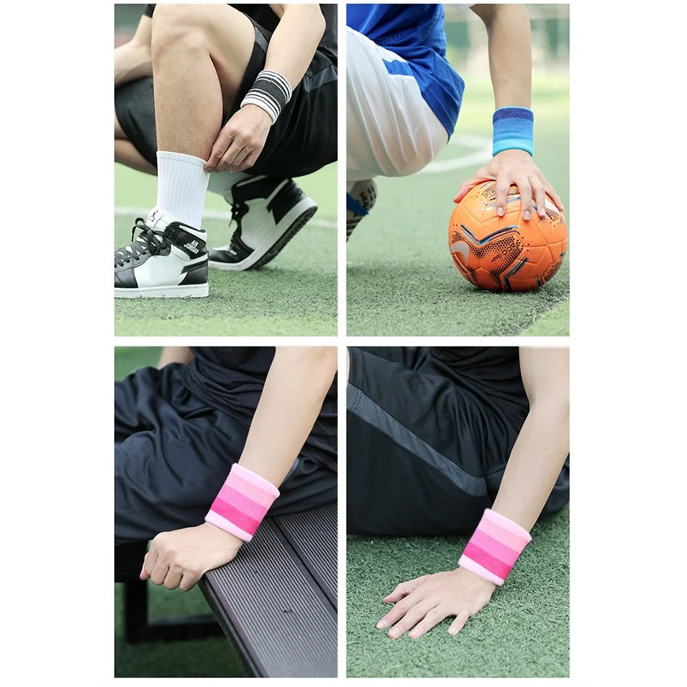 7.5x9.5cm Sweat Absorbing Wristband Basketball Cycling Running Unisex Thin Sports Wrist Band - White+Lake Green - 6